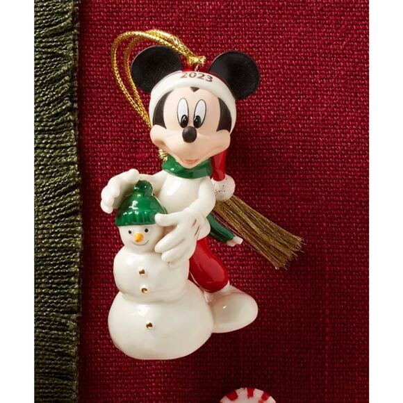 Lenox 2023 Mickey and Snowman Porcelain Gold-Trim Ornament *NEW IN BOX - Picture 3 of 6